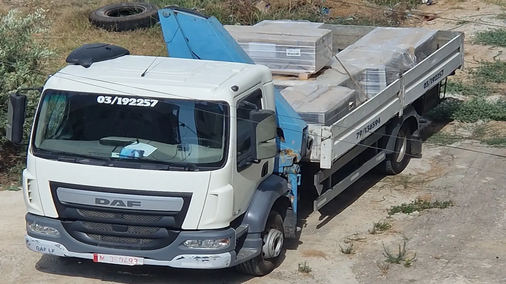 Cut stone and marble loaded for delivery to a construction site in Lebanon