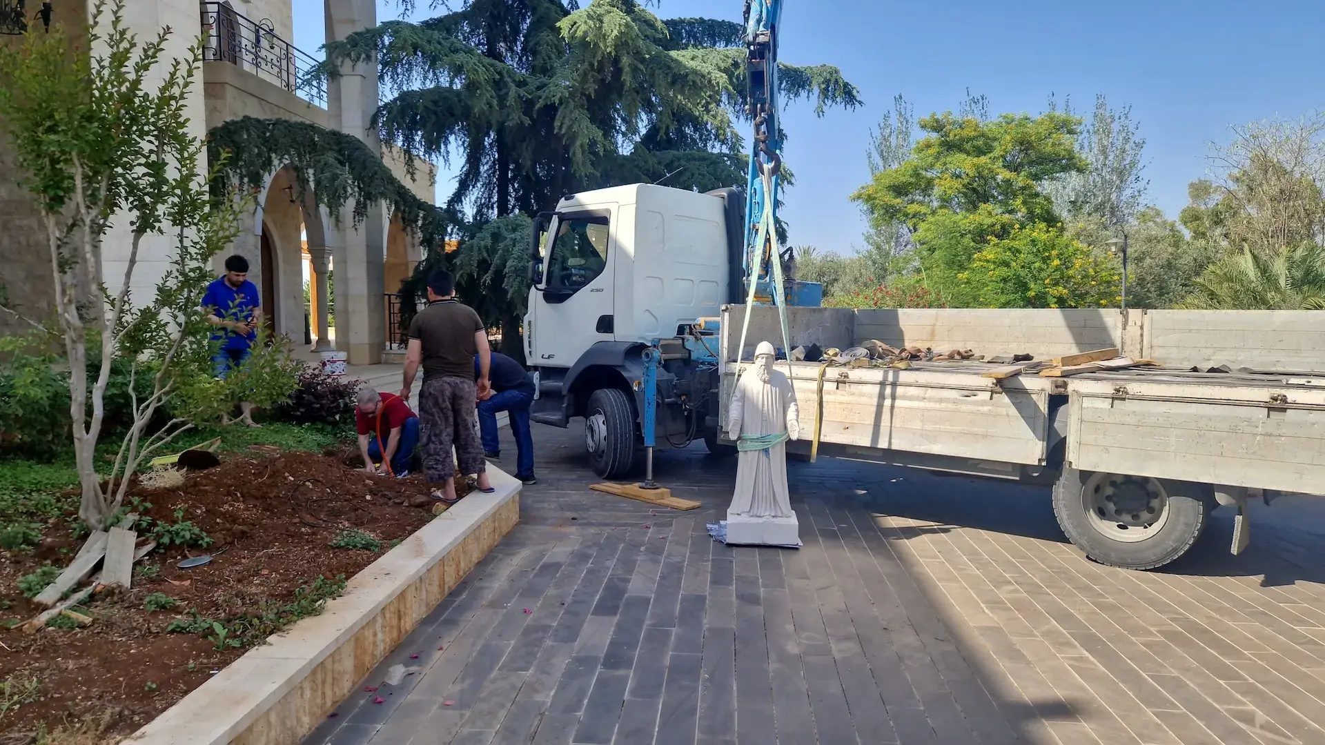 Cut stone and marble loaded for delivery to a construction site in Lebanon