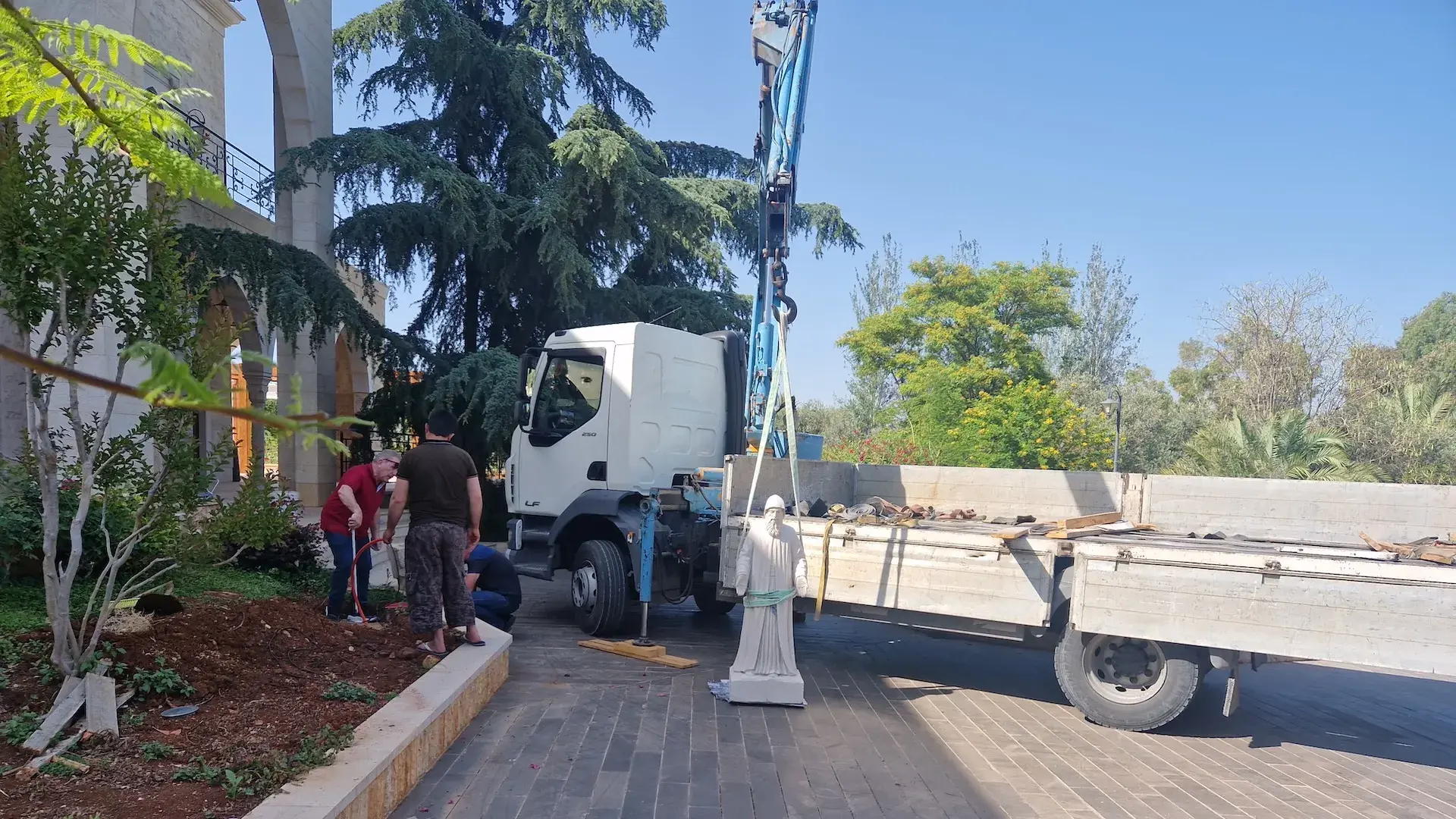 Cut stone and marble loaded for delivery to a construction site in Lebanon