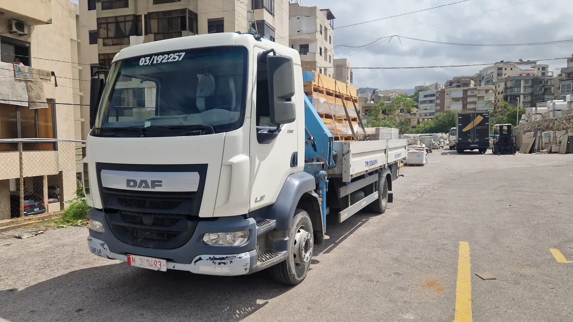 Cut stone and marble loaded for delivery to a construction site in Lebanon