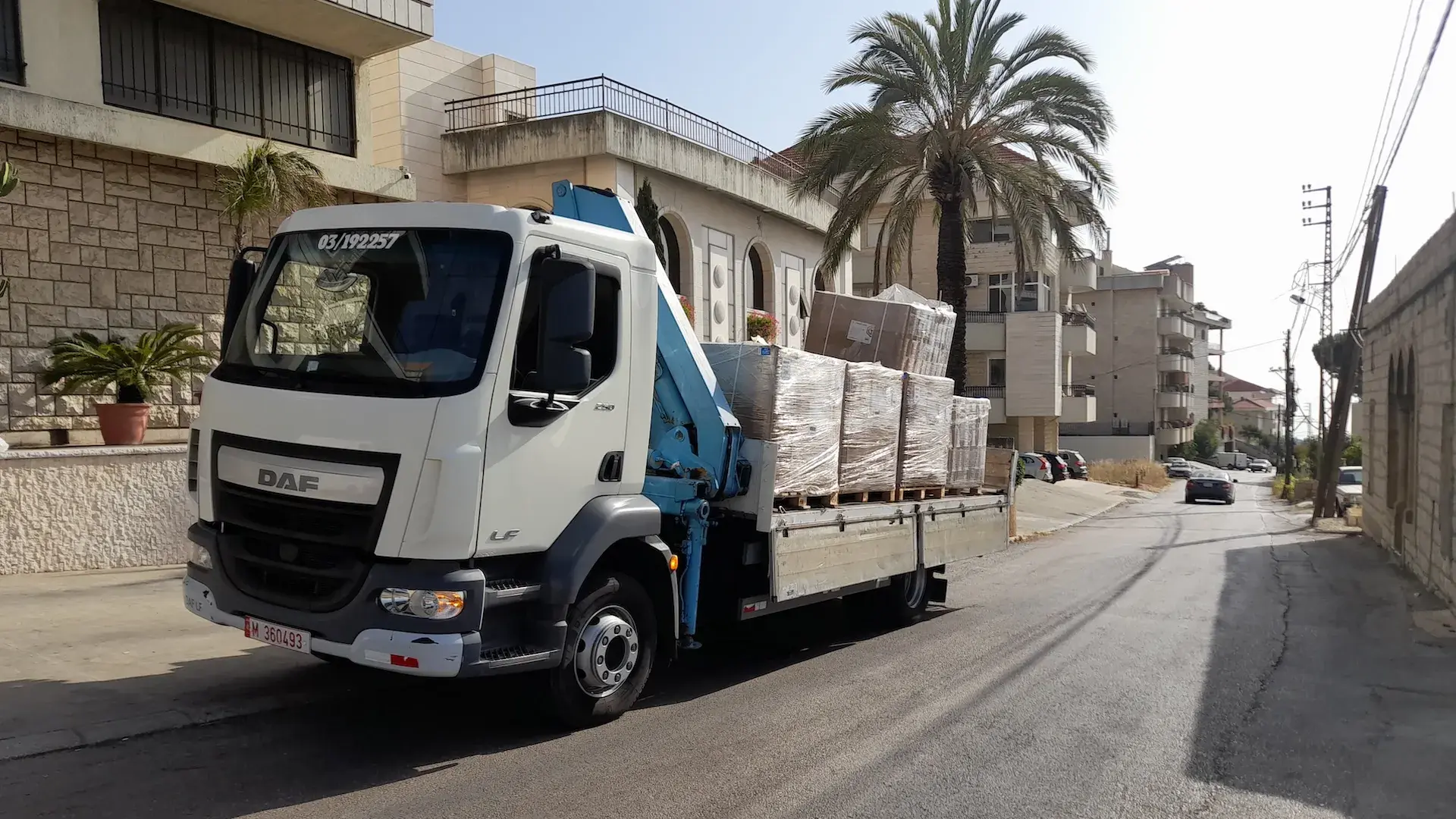 Pallets of tiles and ceramics ready for transport across Lebanon